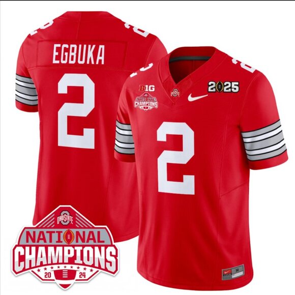 Mens Youths Kids Womens Emeka Egbuka 2025 CFP National CH Red Stitched Jersey